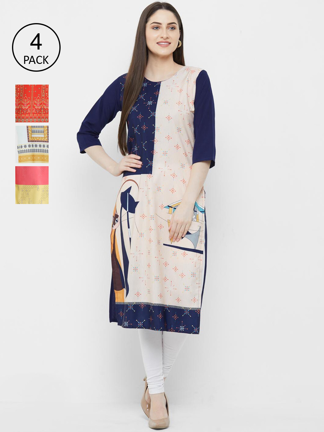

Ethnic basket Blue & Red Ethnic Motifs Printed Pack Of 4 Kurta
