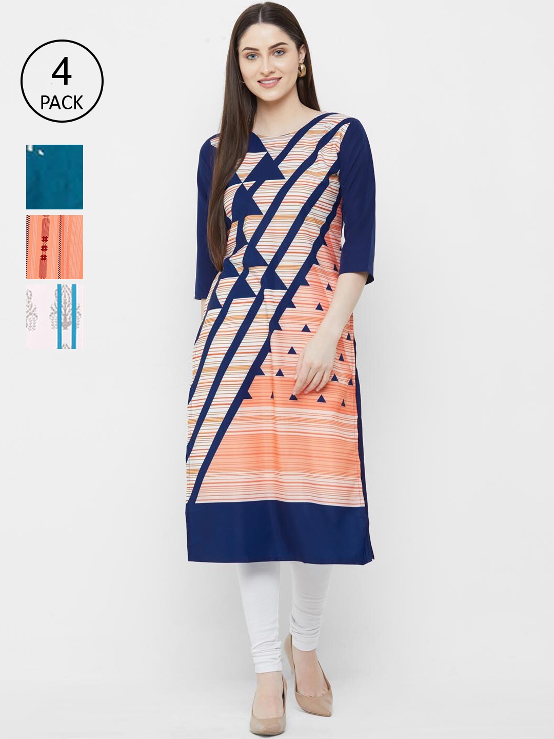 

Ethnic basket Woman Pack of 4 Multicoloured Printed Crepe Kurta, Multi