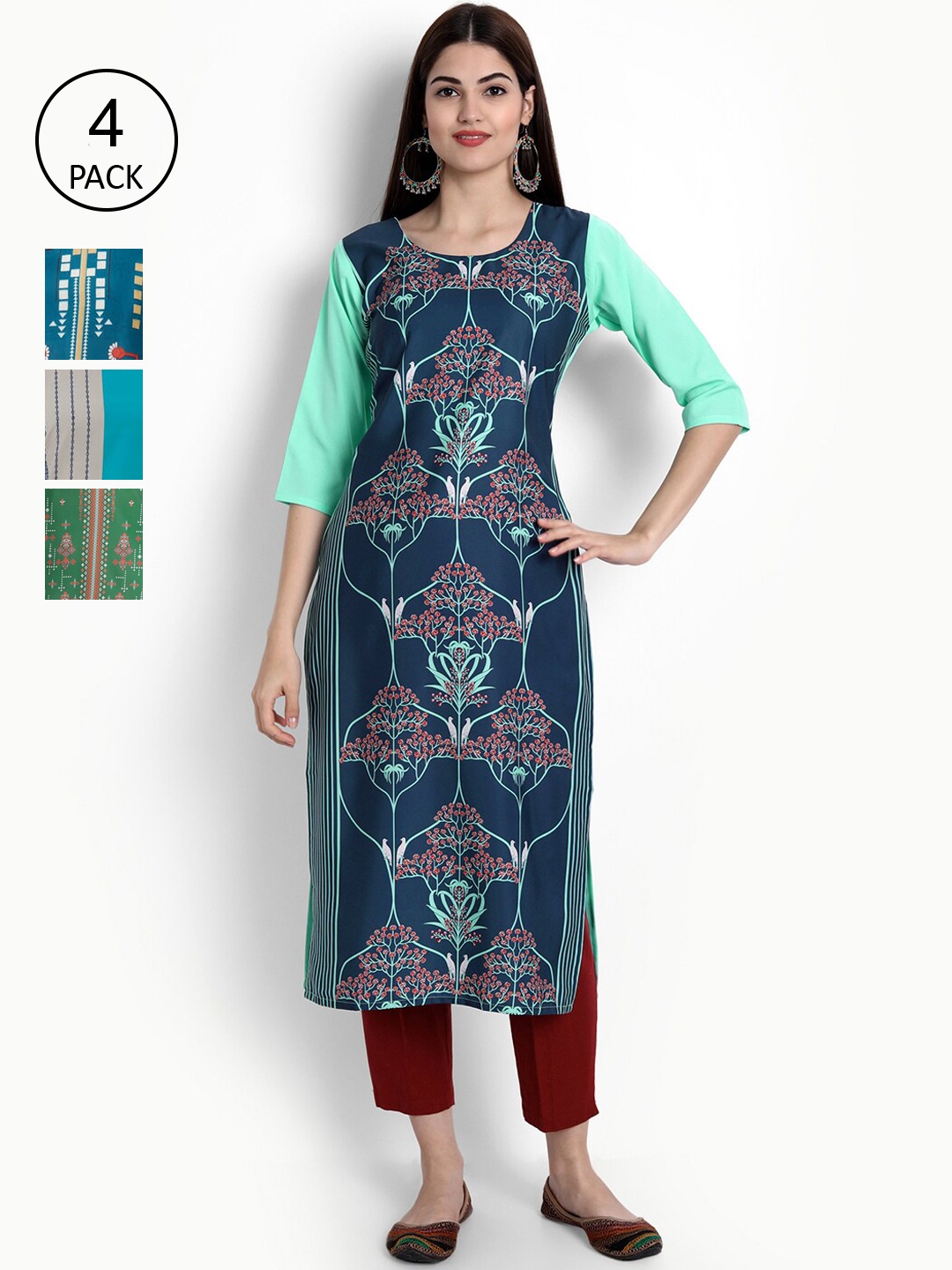 

Ethnic basket Pack of 4 Women Printed Crepe Kurta, Multi