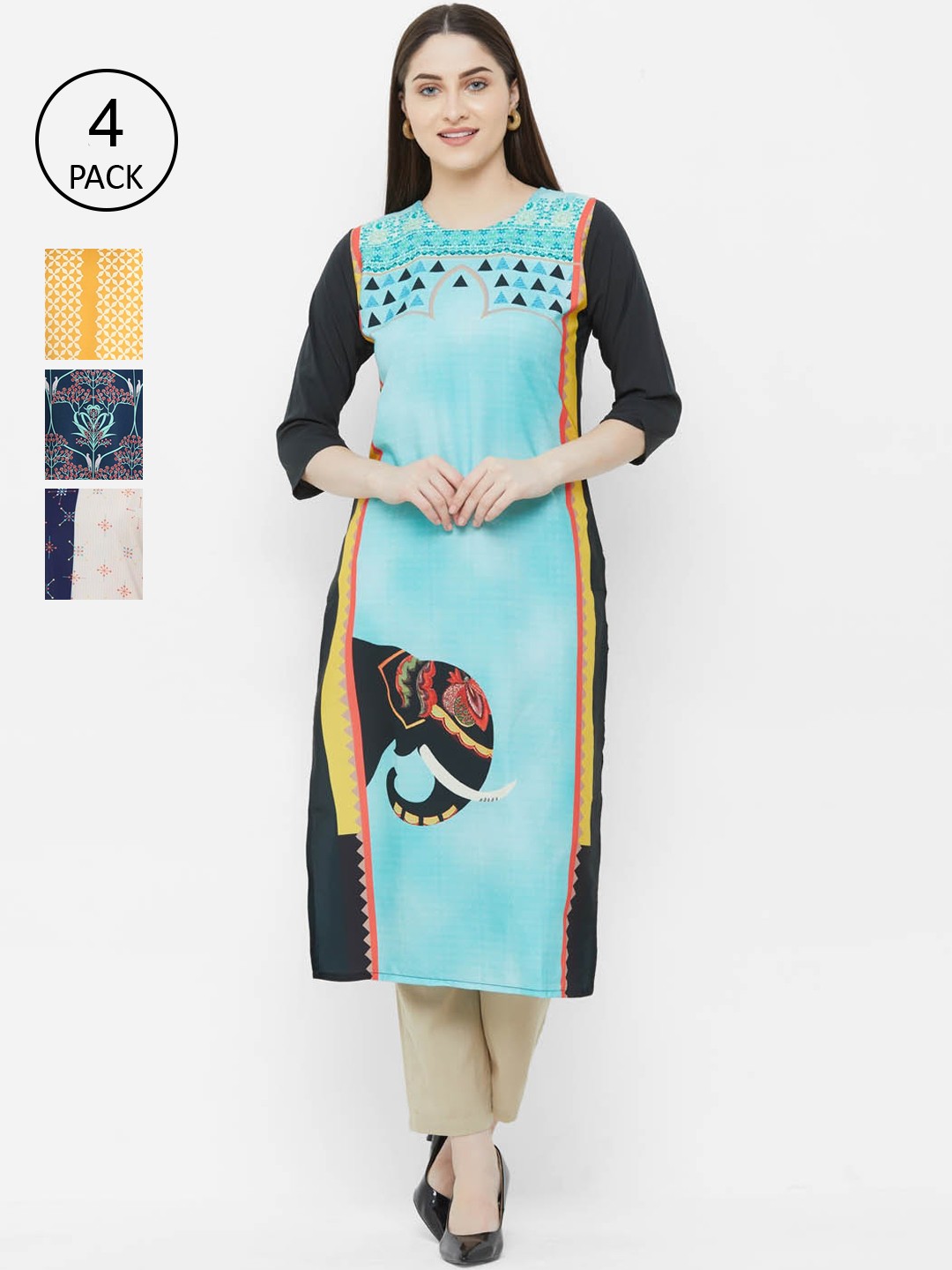 

Ethnic basket Pack of 4 Women Printed Crepe Kurta, Multi