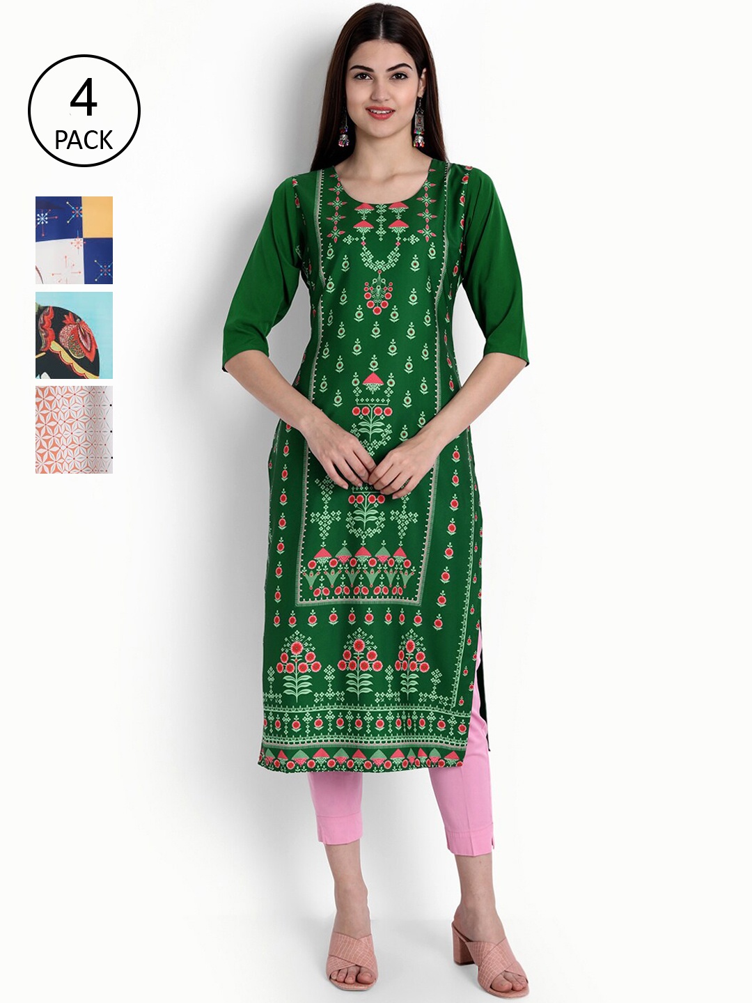 

Ethnic basket Pack of 4 Women Printed Crepe Kurta, Multi