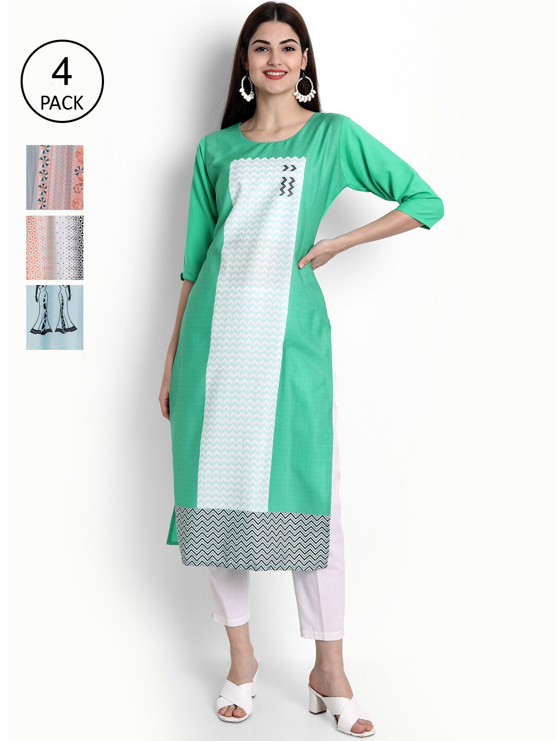 

Ethnic basket Women Pack of 4 Multicoloured Printed Crepe Straight Kurtas, Multi