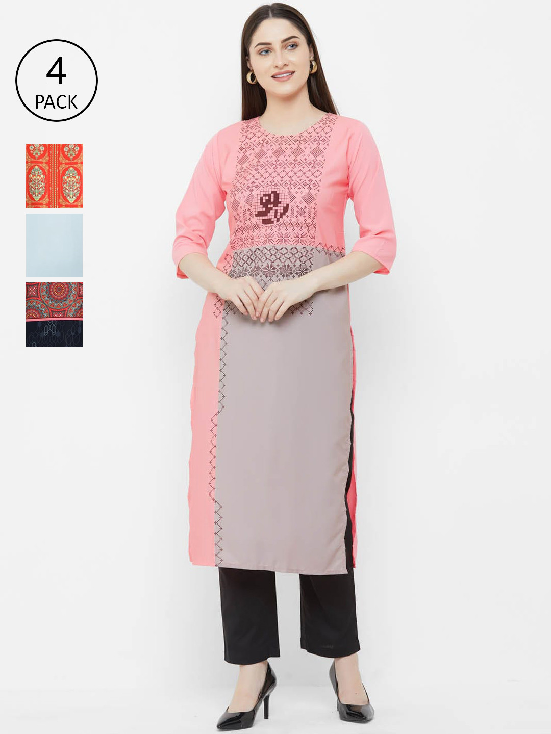 

Ethnic basket Women Pack of 4 Printed Kurta, Multi