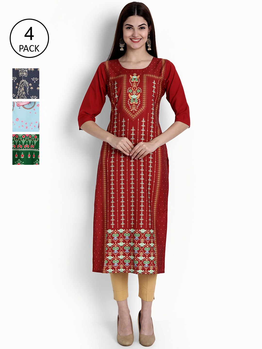 

Ethnic basket Green & Red Ethnic Motifs Printed Pack Of 4 Kurta