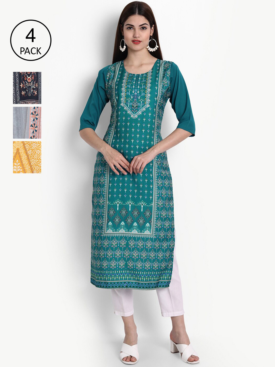 

Ethnic basket Women Multicoloured Pack of 4 Printed Kurta, Multi