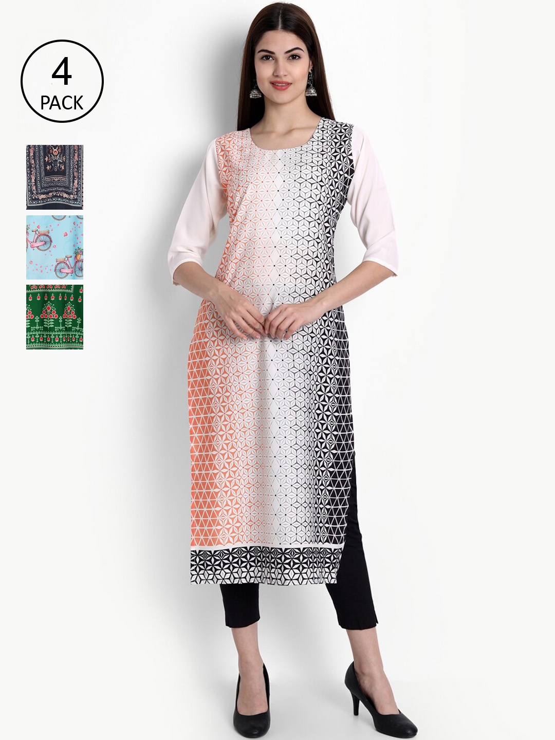 

Ethnic basket Pack of 4 Women Printed Crepe Kurta, Multi
