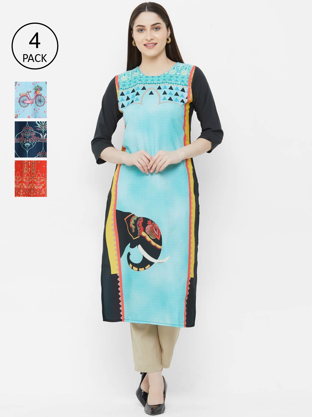 

Ethnic basket Pack of 4 Women Printed Crepe Kurta, Multi