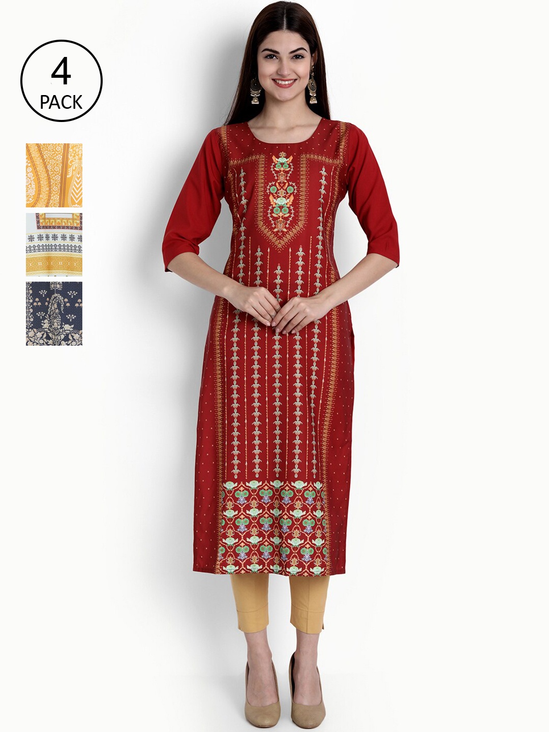 

Ethnic basket Woman Pack of 4 Multicoloured Printed Crepe Kurta, Multi
