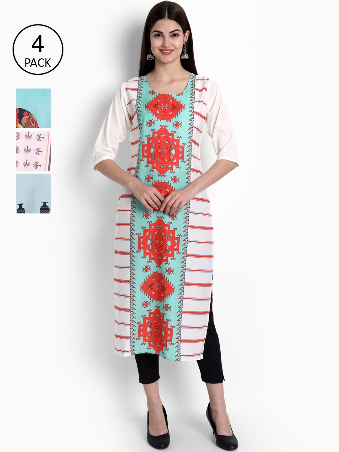 

Ethnic basket Woman Pack of 4 Multicoloured Ethnic Motif Print Crepe Kurta, Multi