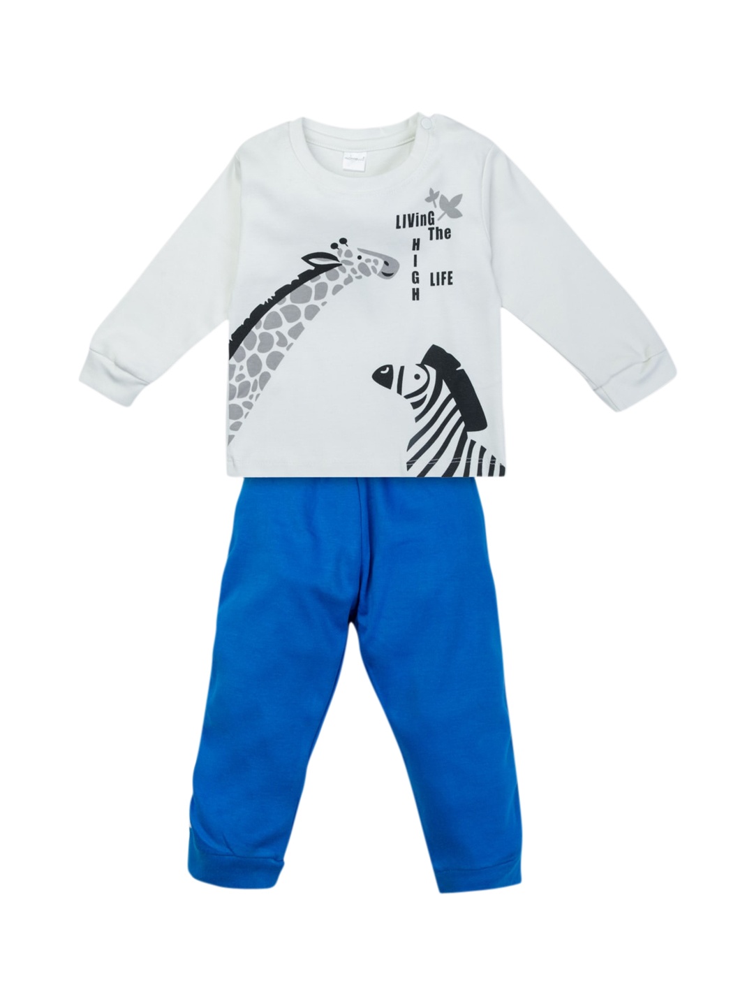 

Montello Kids White & Blue Printed Pure Cotton Night suit