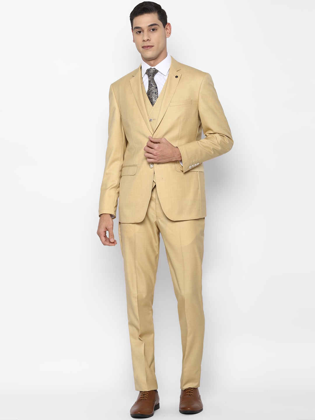 

Allen Solly Men Beige & Blue Solid Single-Breasted Slim-Fit 3-Piece Formal Suit