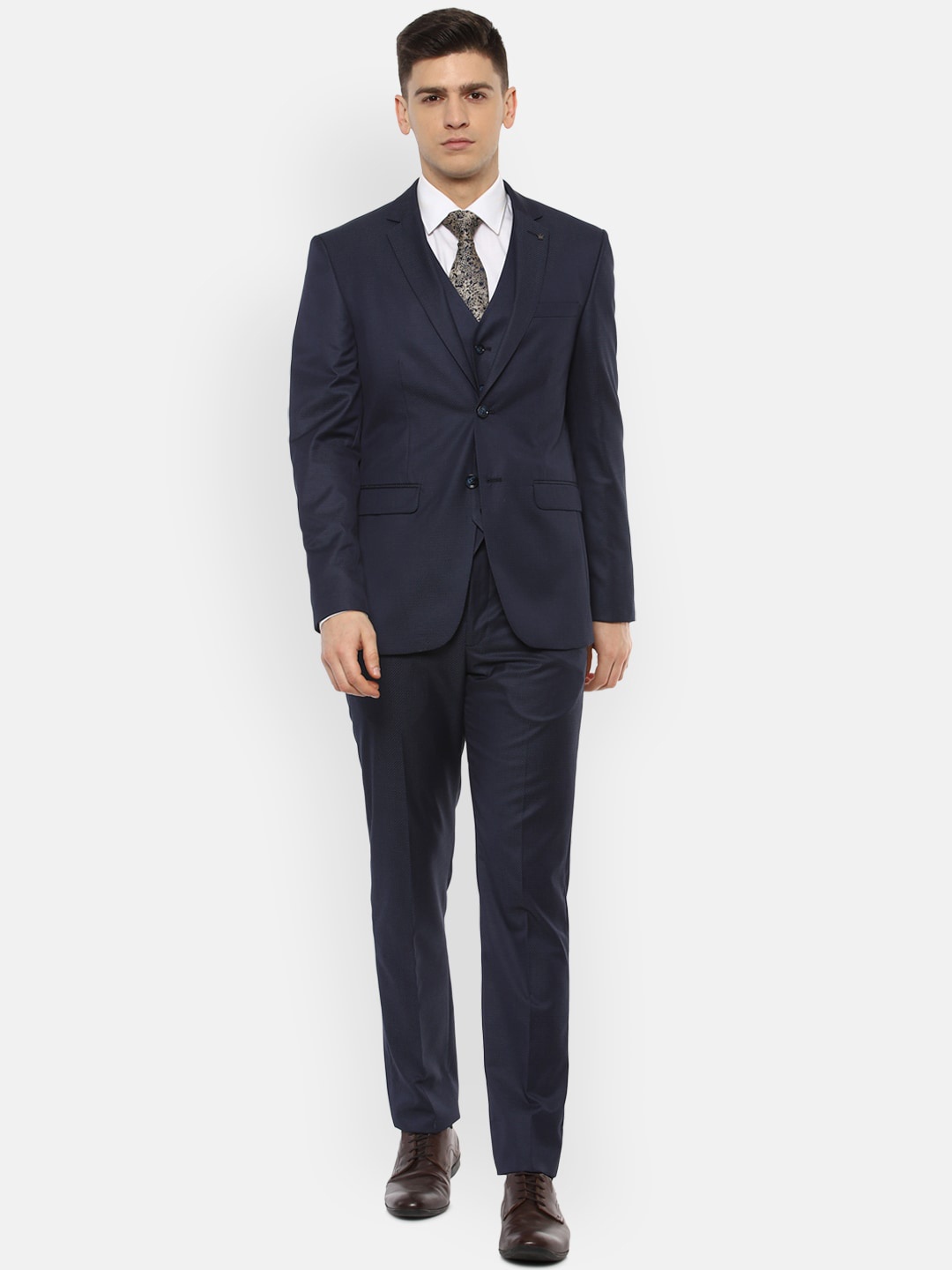 

Louis Philippe Men Navy Blue Solid Single-Breasted Slim-Fit 3-Piece Formal Suit