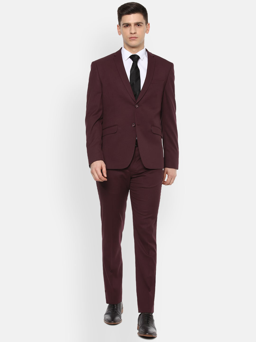 

V Dot Men Maroon Solid Slim-Fit Single Breasted Two Piece Suit