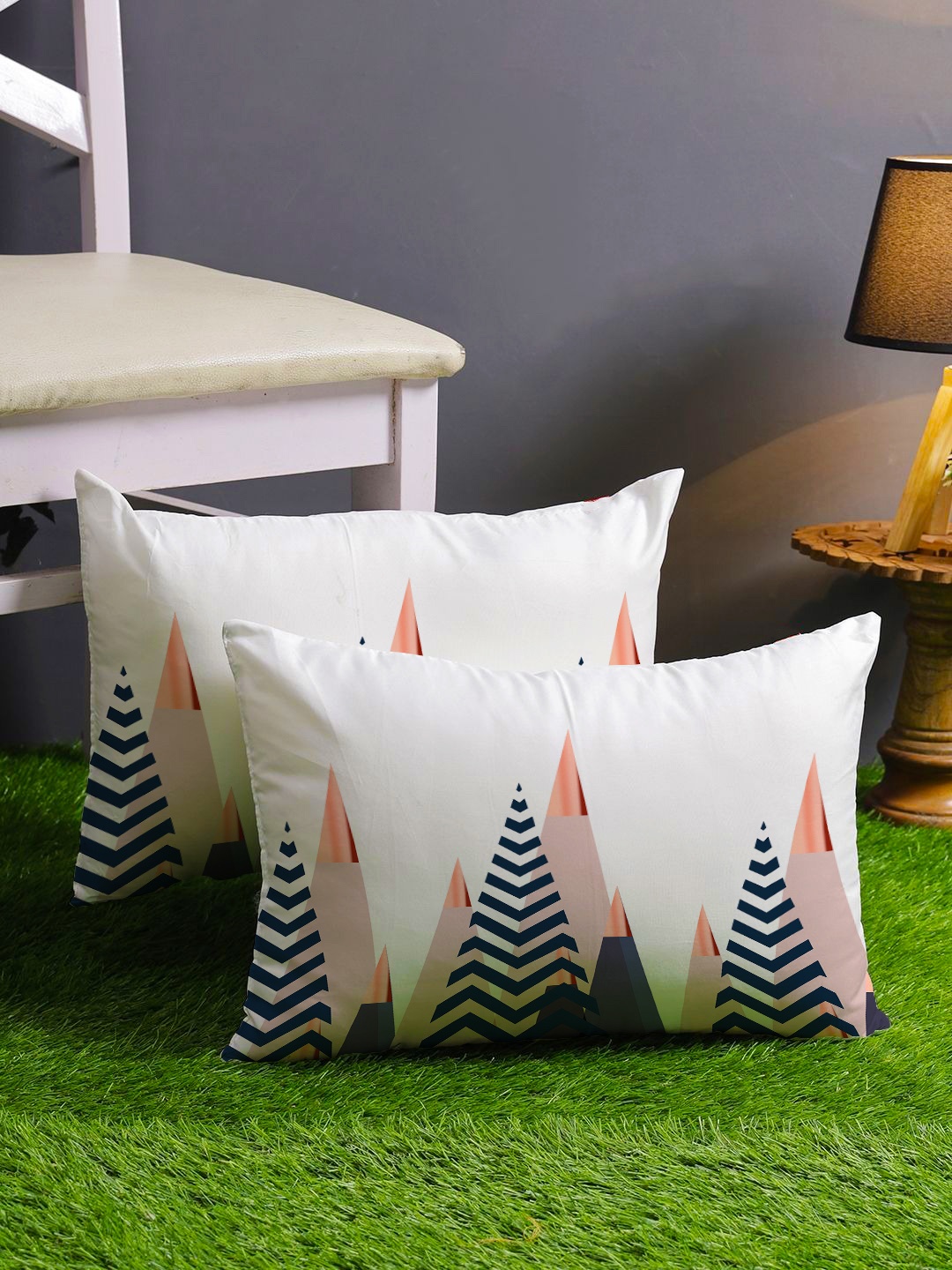 

STITCHNEST Blue & White Set of 2 Abstract Rectangle Cushion Covers
