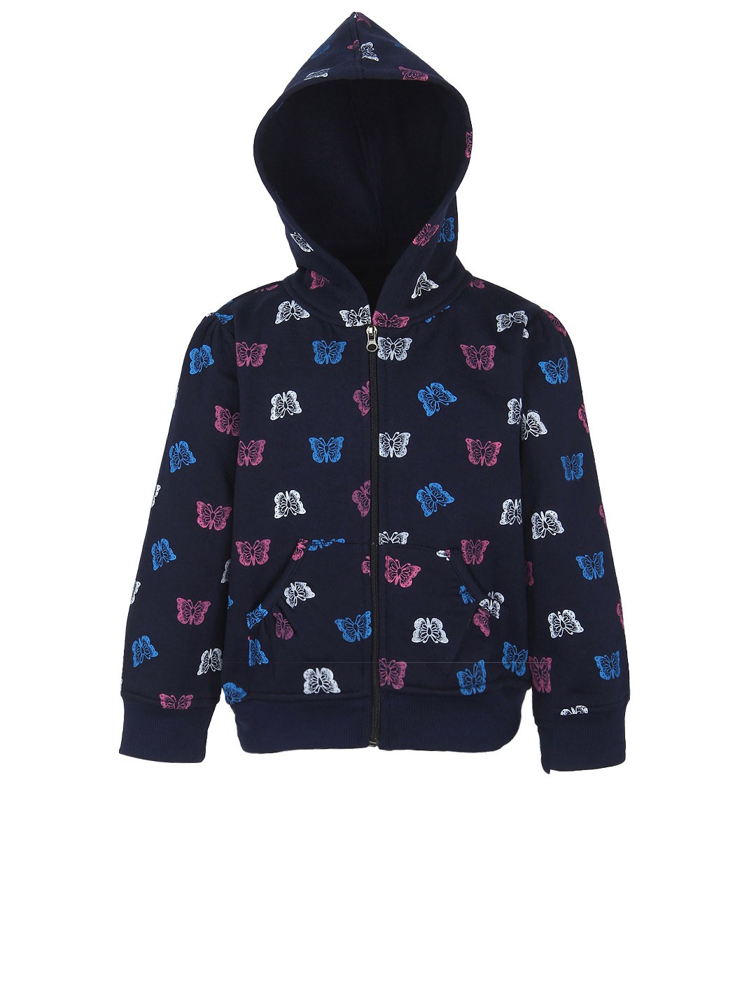 

StyleStone Girls Navy Printed Hooded Jacket, Navy blue