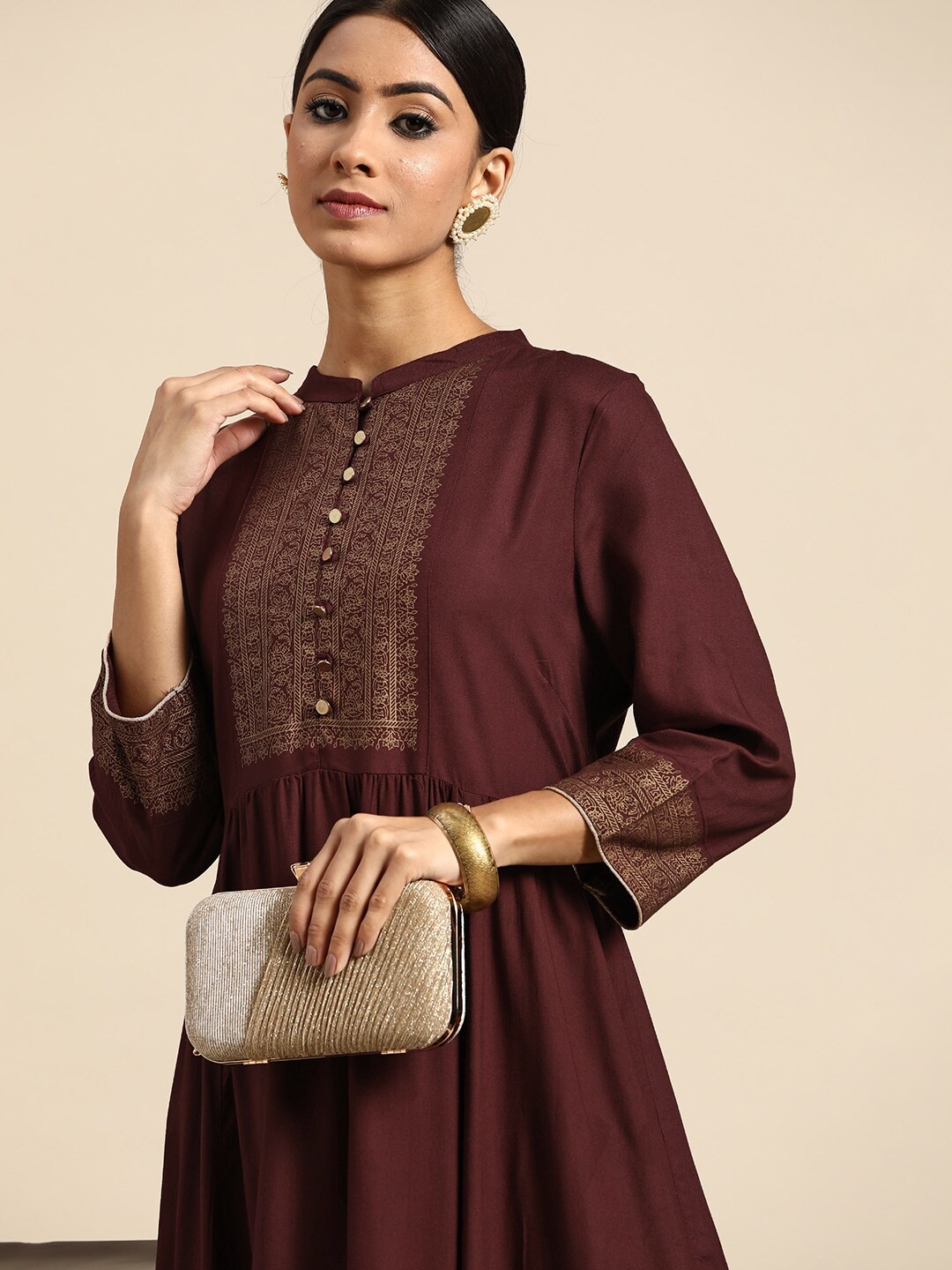 

all about you Maroon Yoke Print Detail Ethnic Maxi Dress