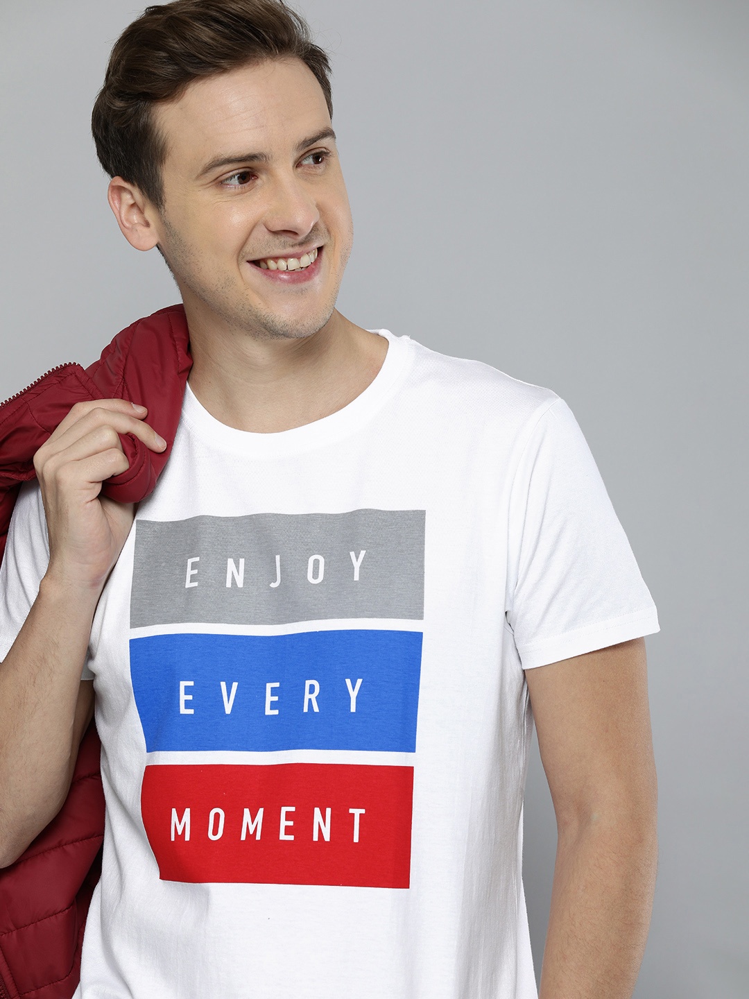 

HERE&NOW Men White Typography Printed Pure Cotton T-shirt
