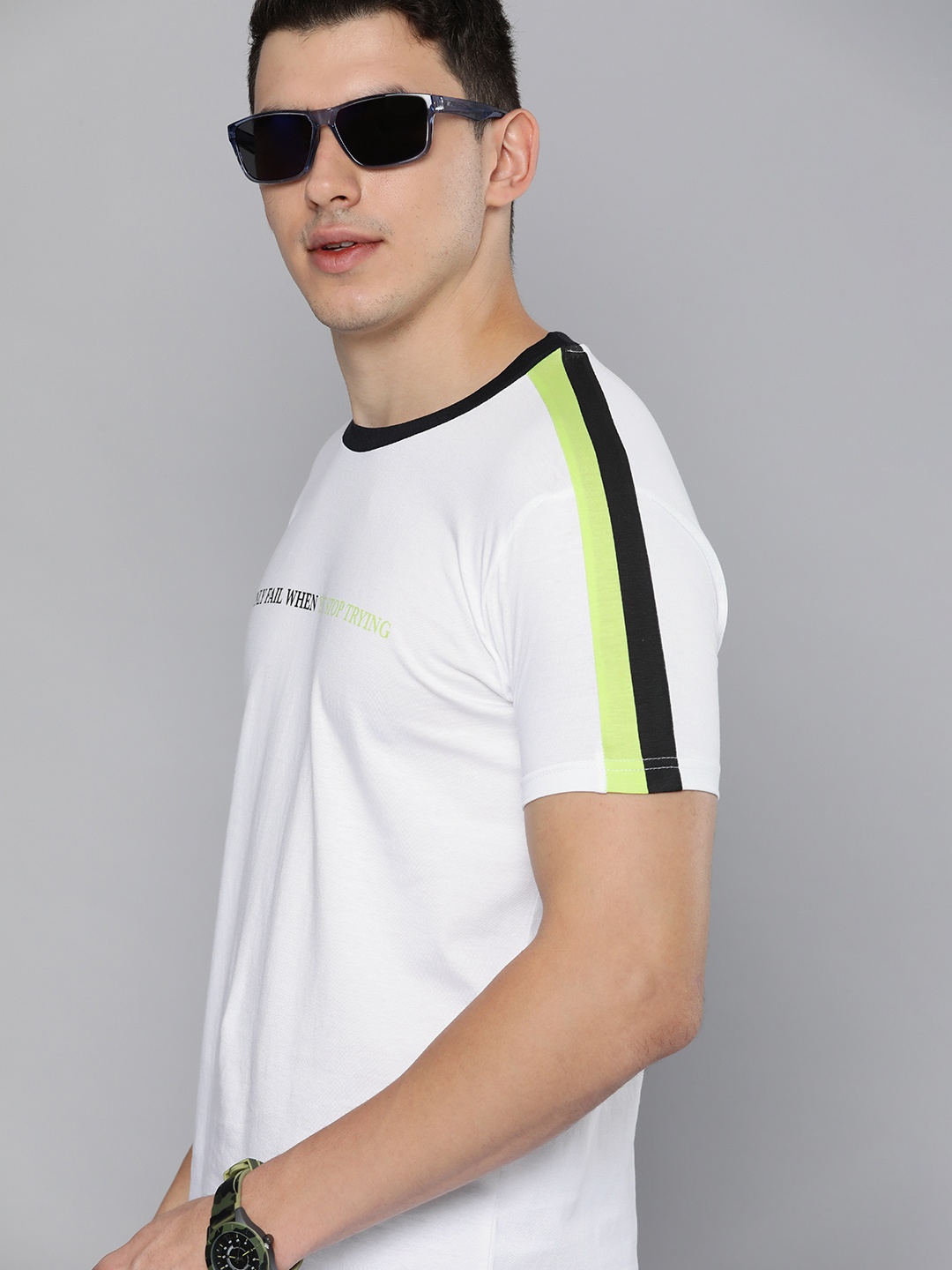 

HERE&NOW Men White Typography Printed Pure Cotton Casual T-shirt