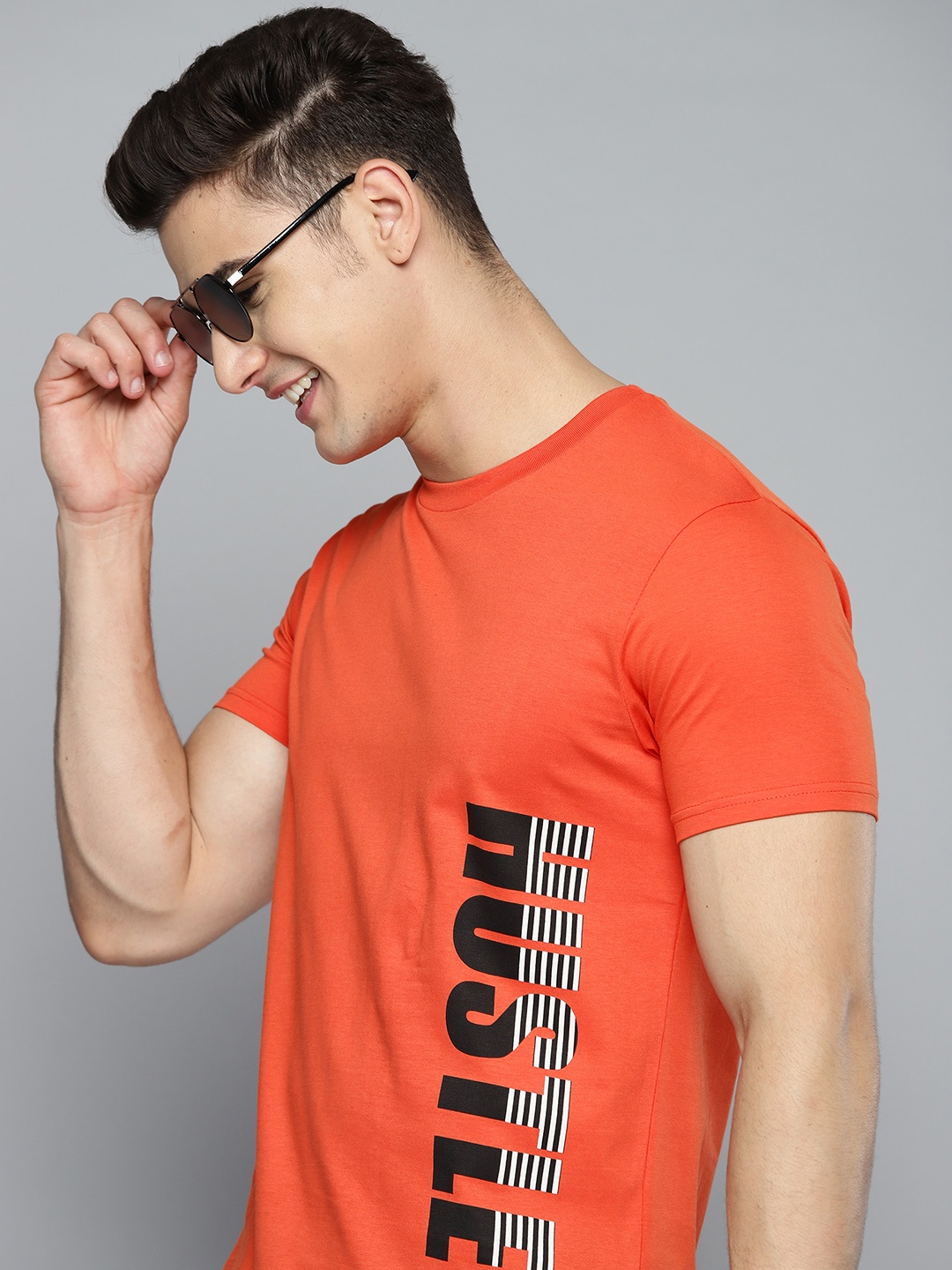 

HERE&NOW Men Orange Printed Pure Cotton T-shirt