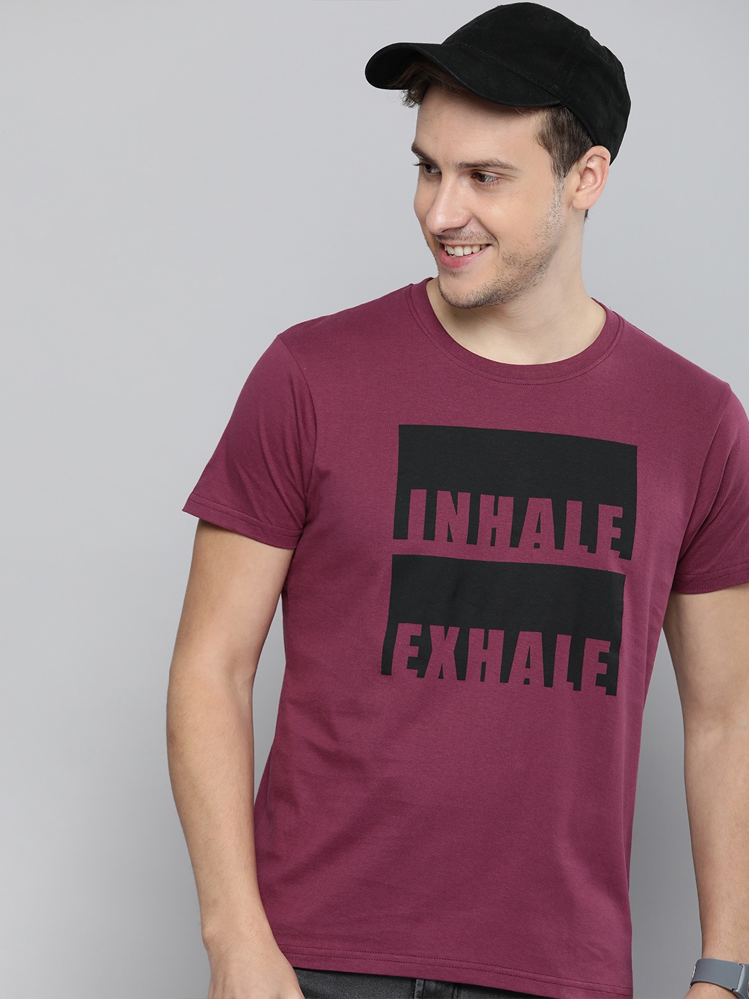 

HERE&NOW Men Purple Typography Printed Pure Cotton T-shirt