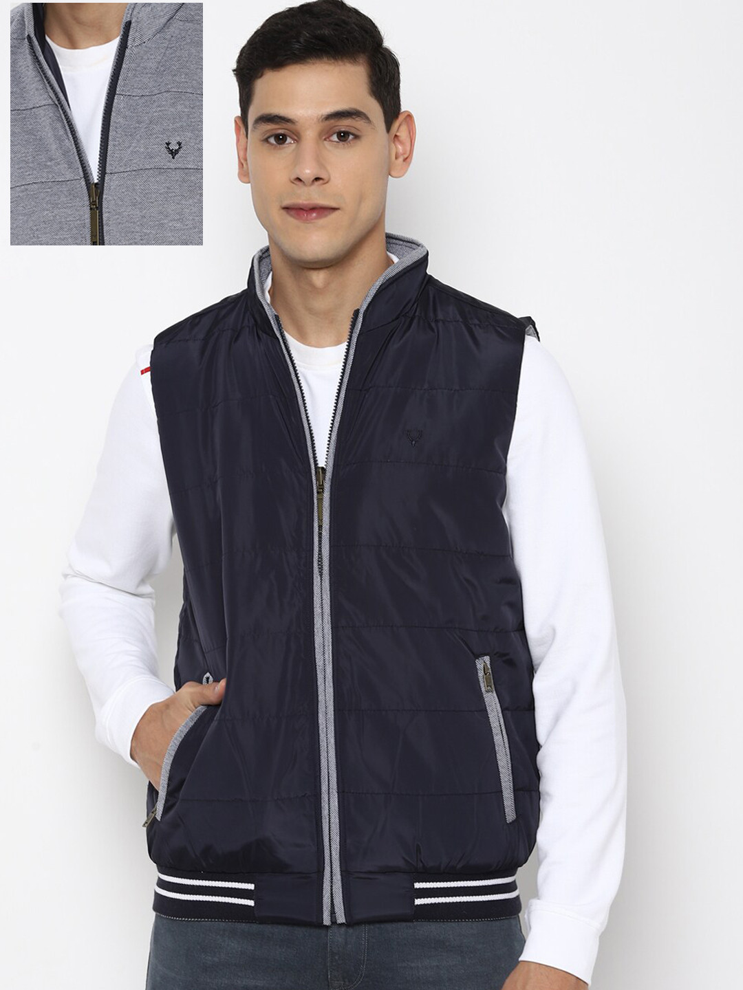 

Allen Solly Men Grey Camouflage Reversible Bomber Jacket