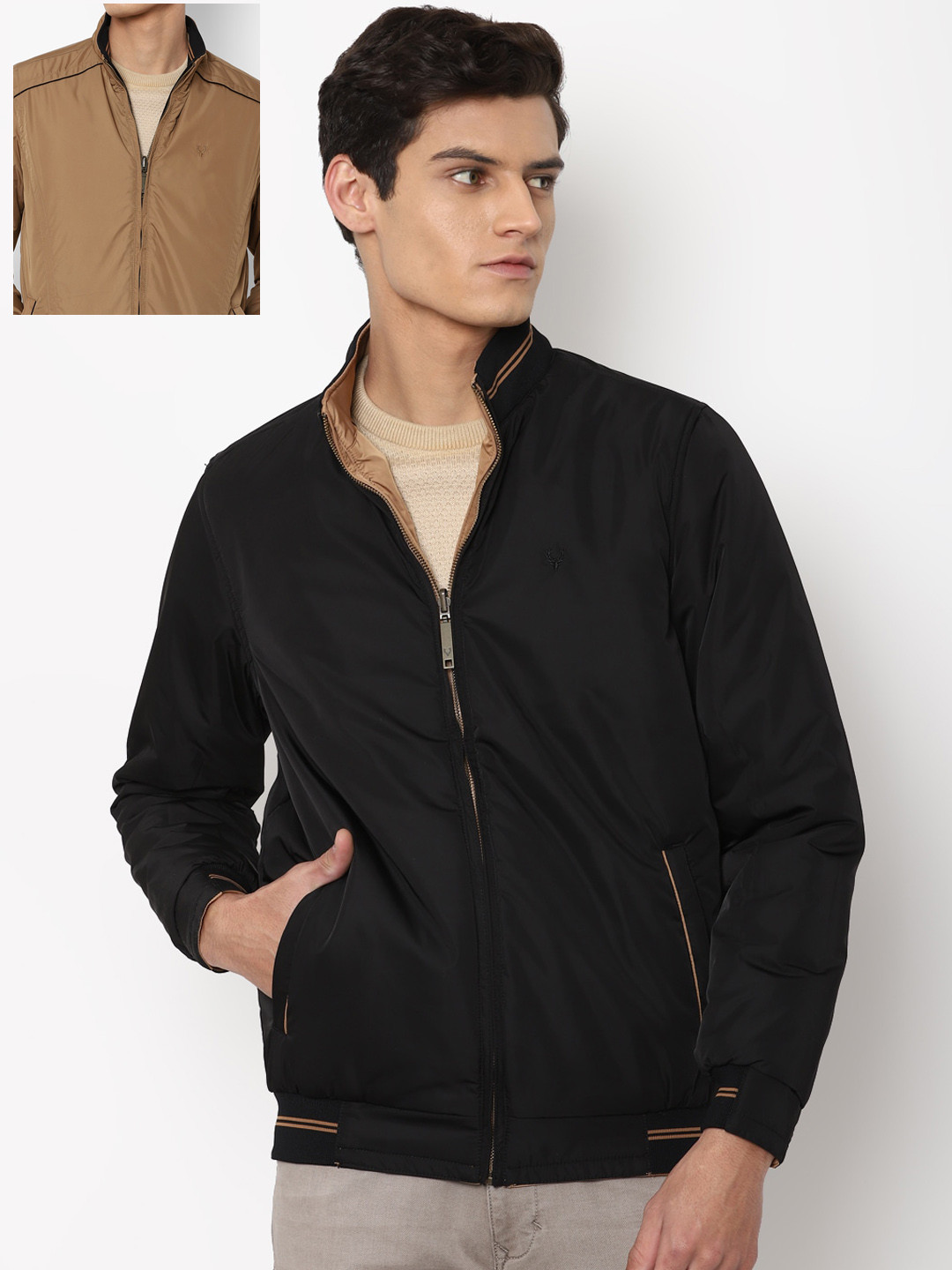 

Allen Solly Sport Men Black & Beige Reversible Bomber Jacket