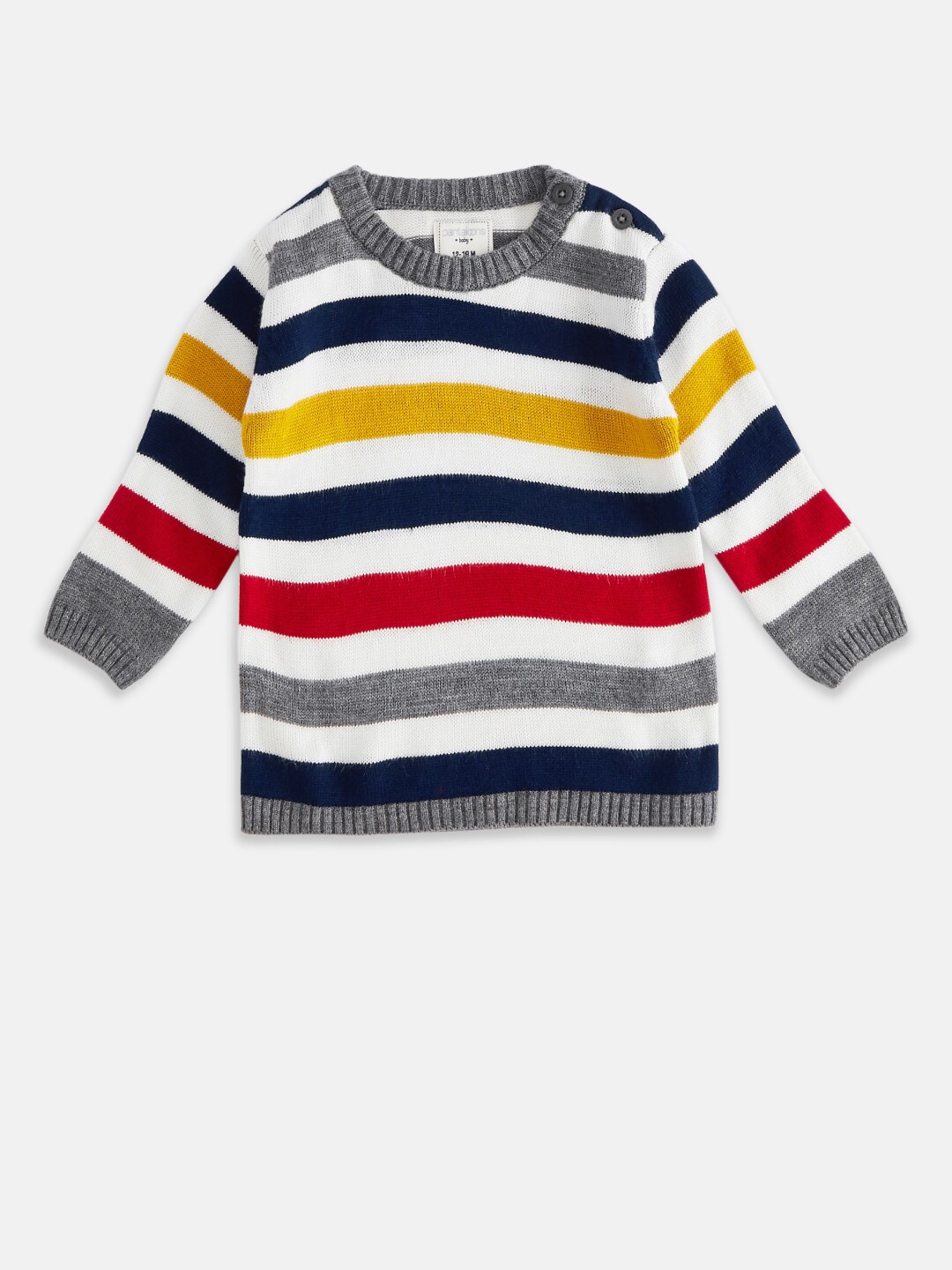 

Pantaloons Baby Boys White & Grey Striped Acrylic Pullover