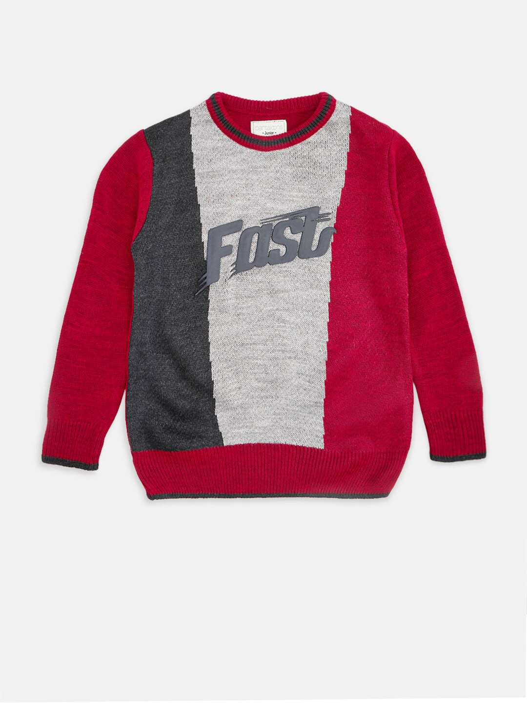 

Pantaloons Junior Boys Red & Grey Colourblocked Acrylic Pullover