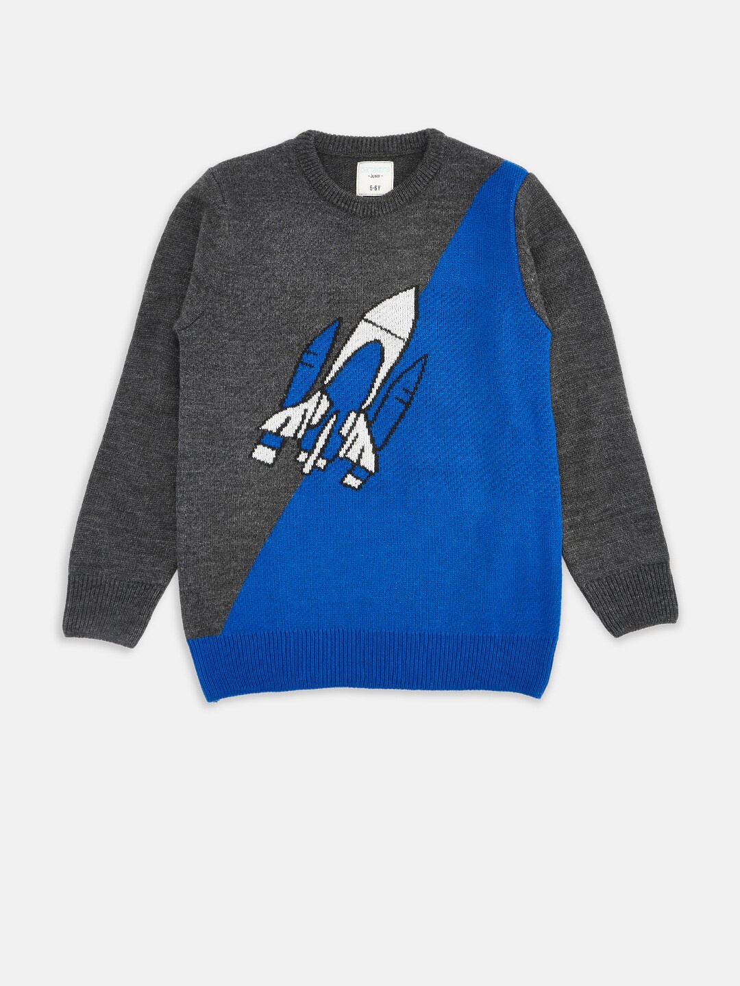 

Pantaloons Junior Boys Blue & Grey Printed Acrylic Pullover