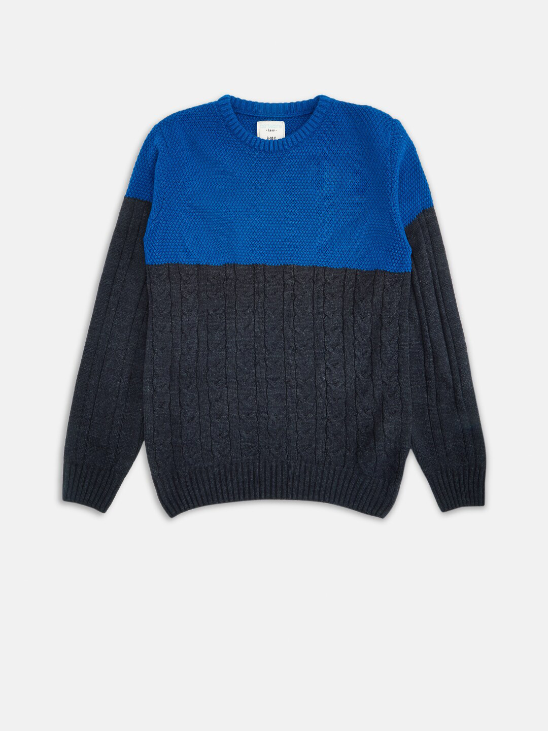 

Pantaloons Junior Boys Blue & Charcoal Colourblocked Acrylic Pullover