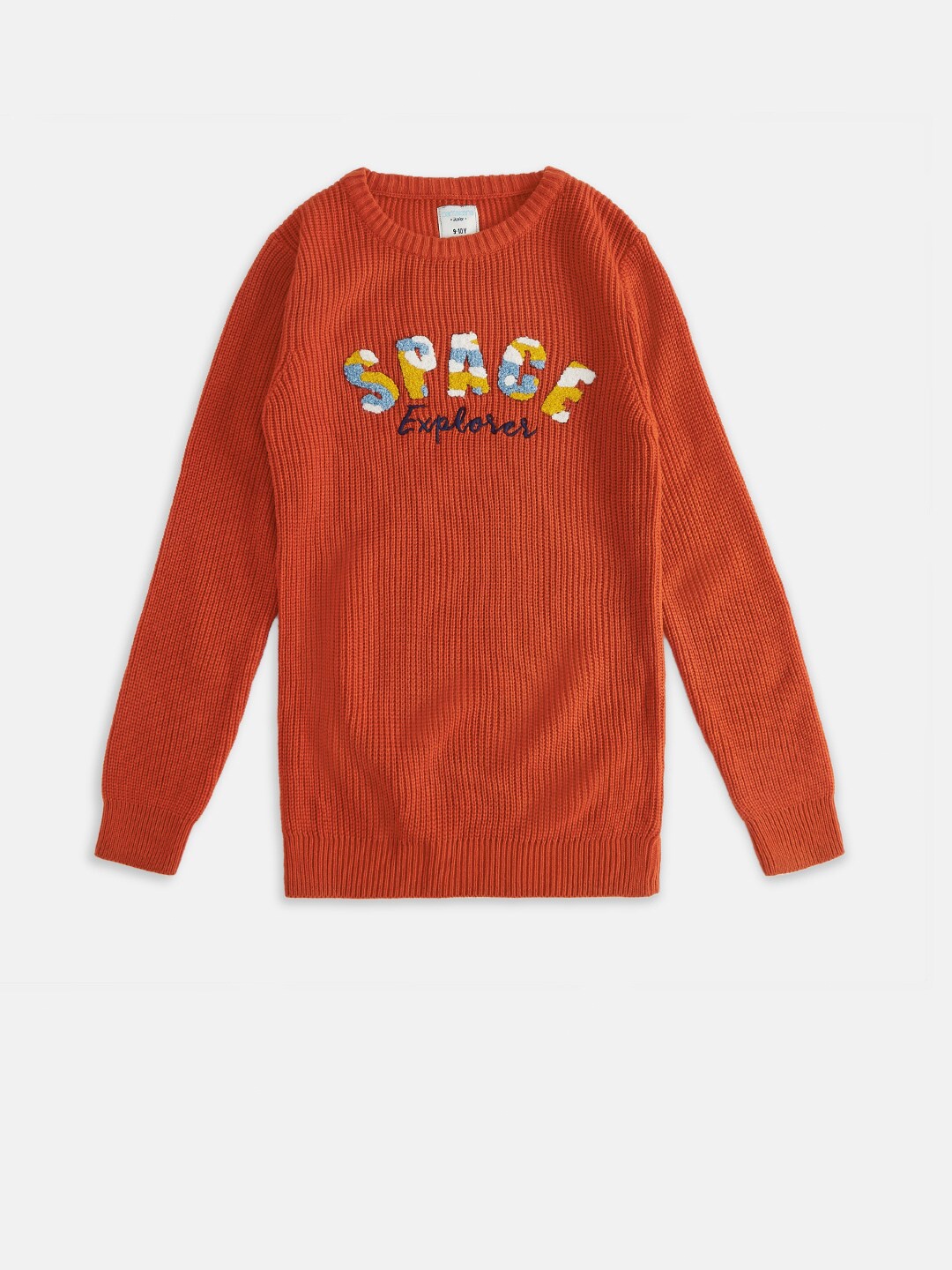 

Pantaloons Junior Boys Rust Typography Acrylic Pullover With Applique Detail
