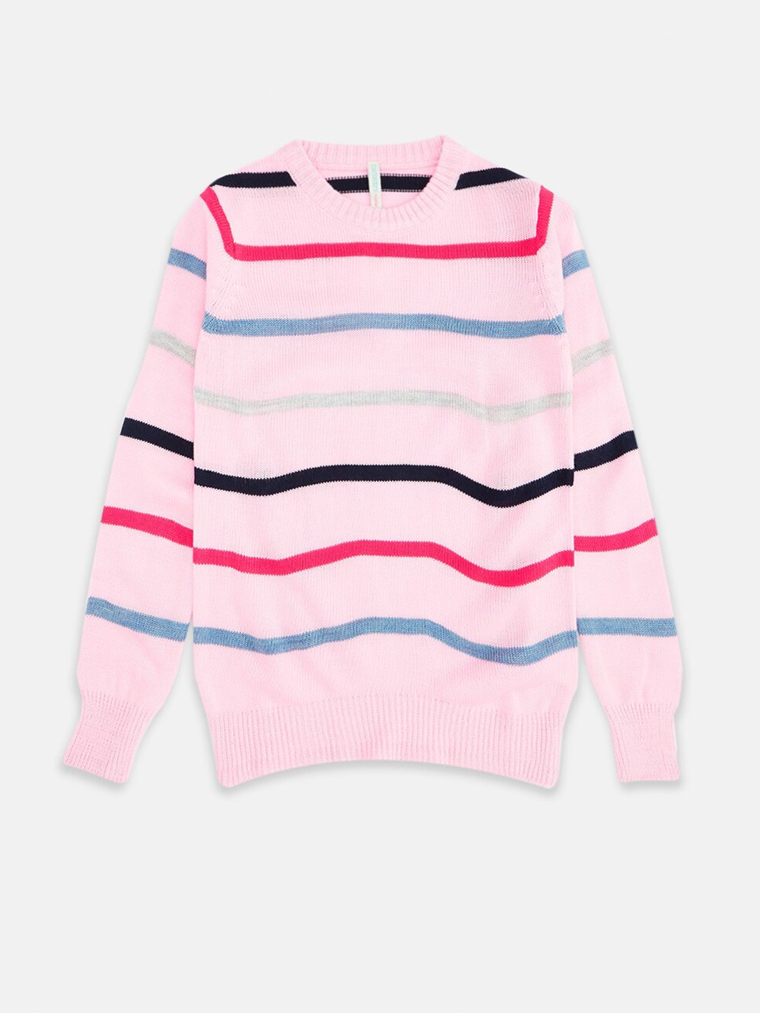 

Pantaloons Junior Girls Pink & Blue Striped Acrylic Pullover