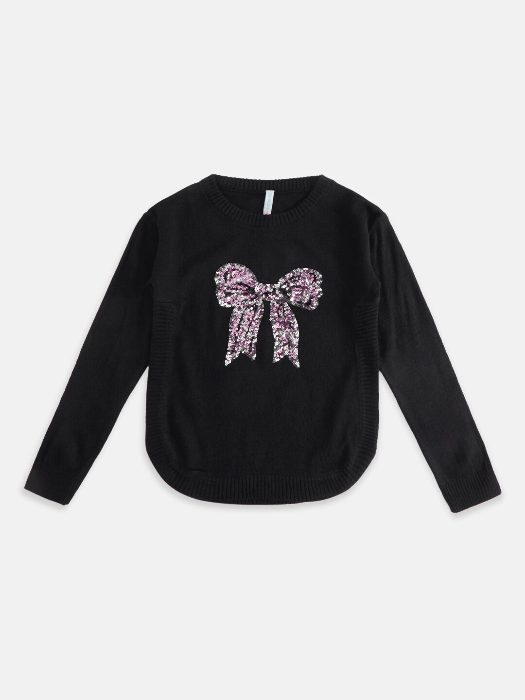 

Pantaloons Junior Girls Black & Silver-Toned Embroidered Acrylic Pullover