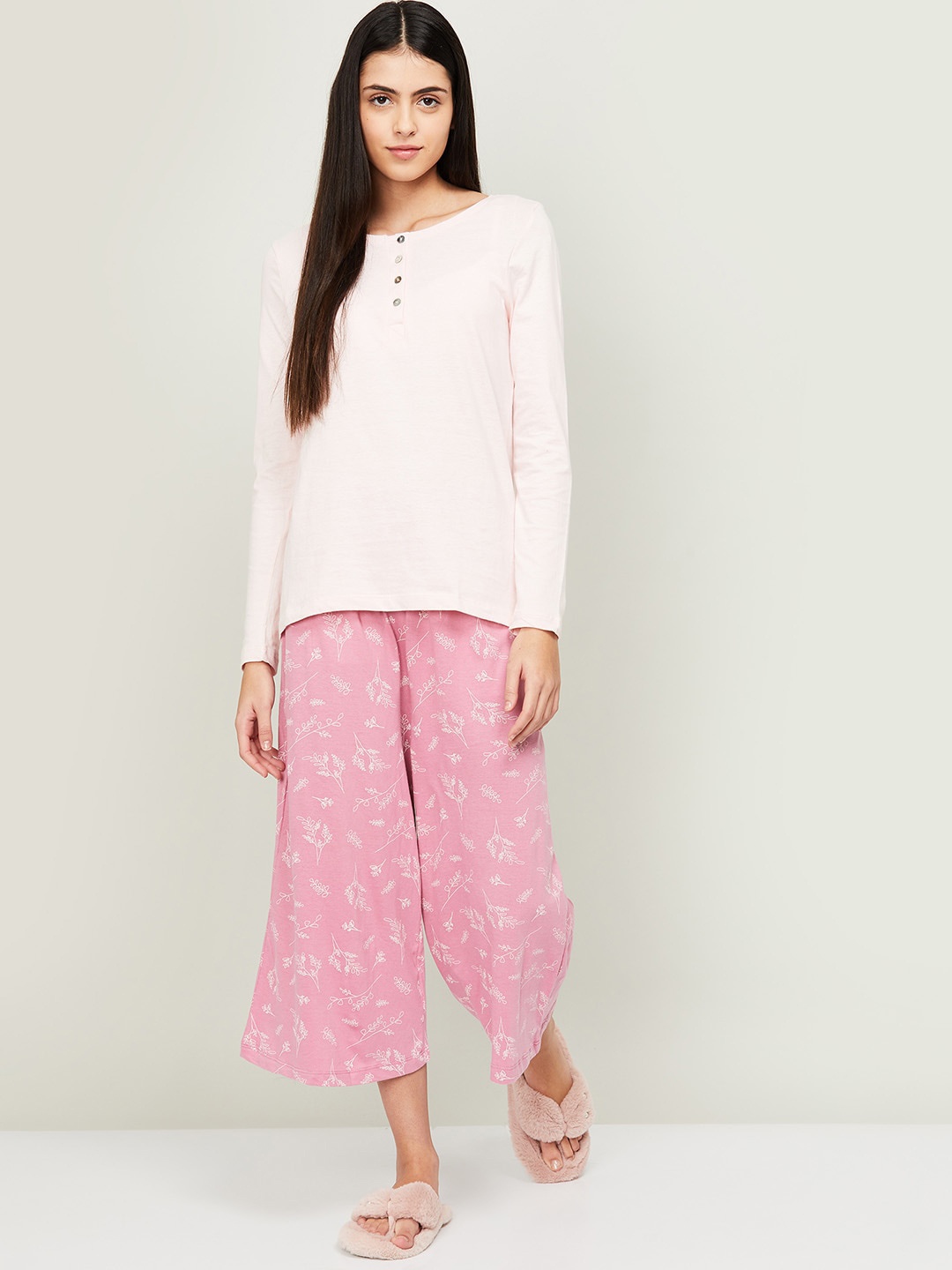 

Ginger by Lifestyle Women Pink & White Pure Cotton Night suit