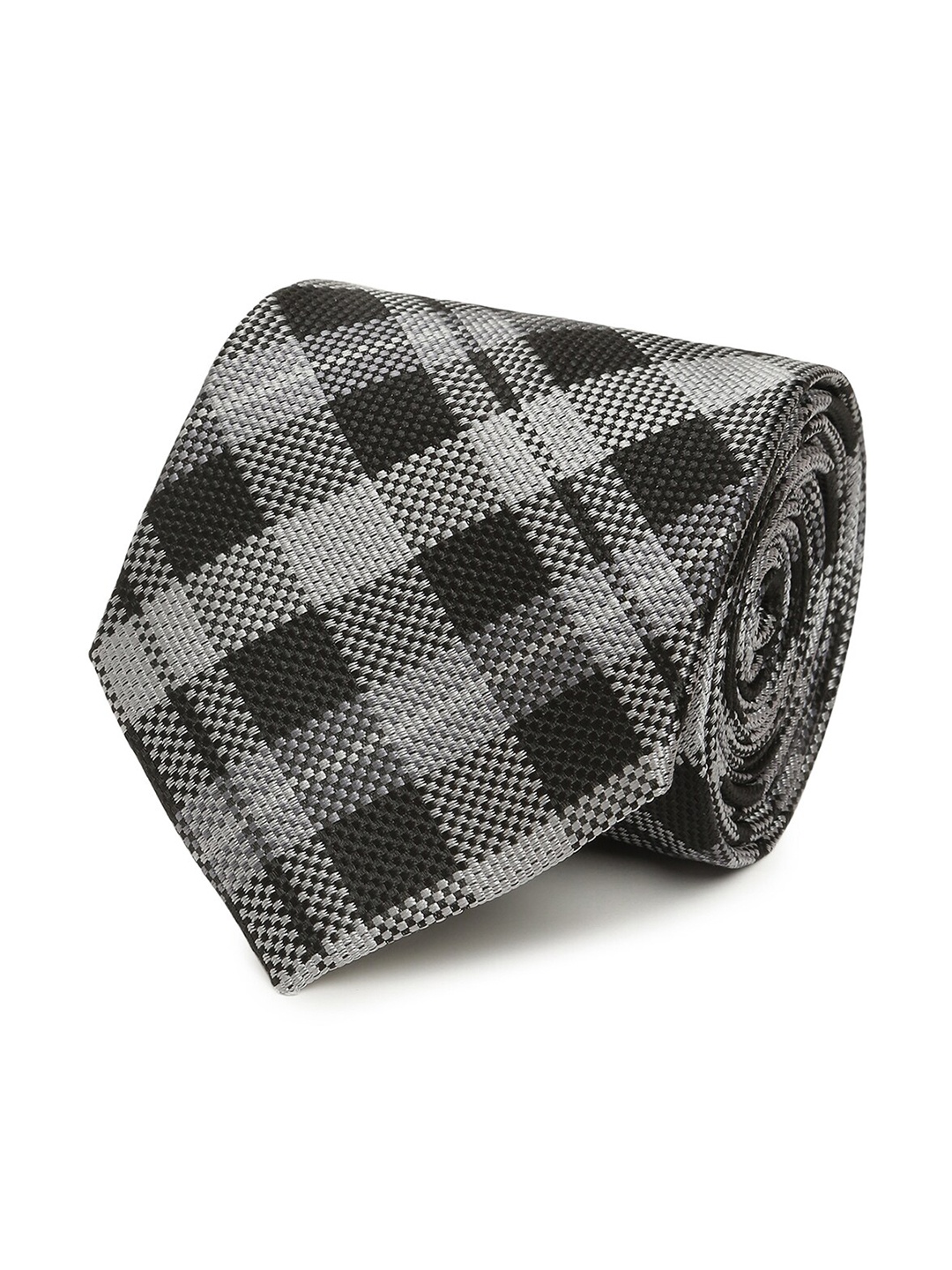 

Tossido Men Grey & Black Checked Microfiber Broad Tie