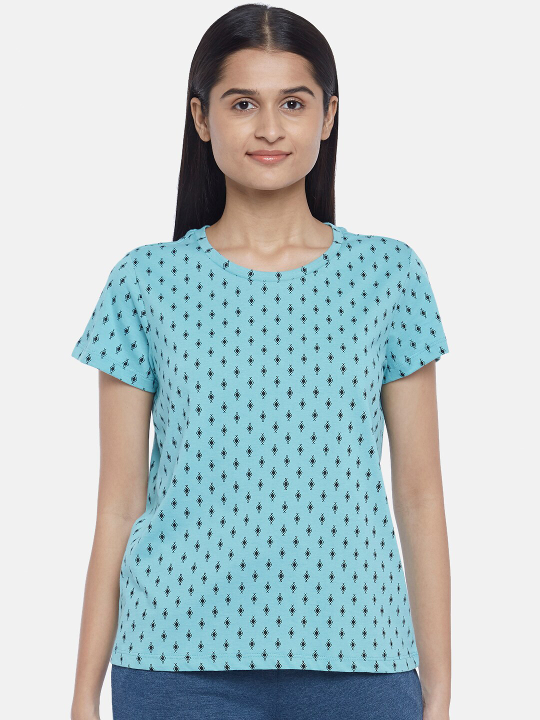 

Dreamz by Pantaloons Turquoise Blue Geometric Print Lounge tshirt