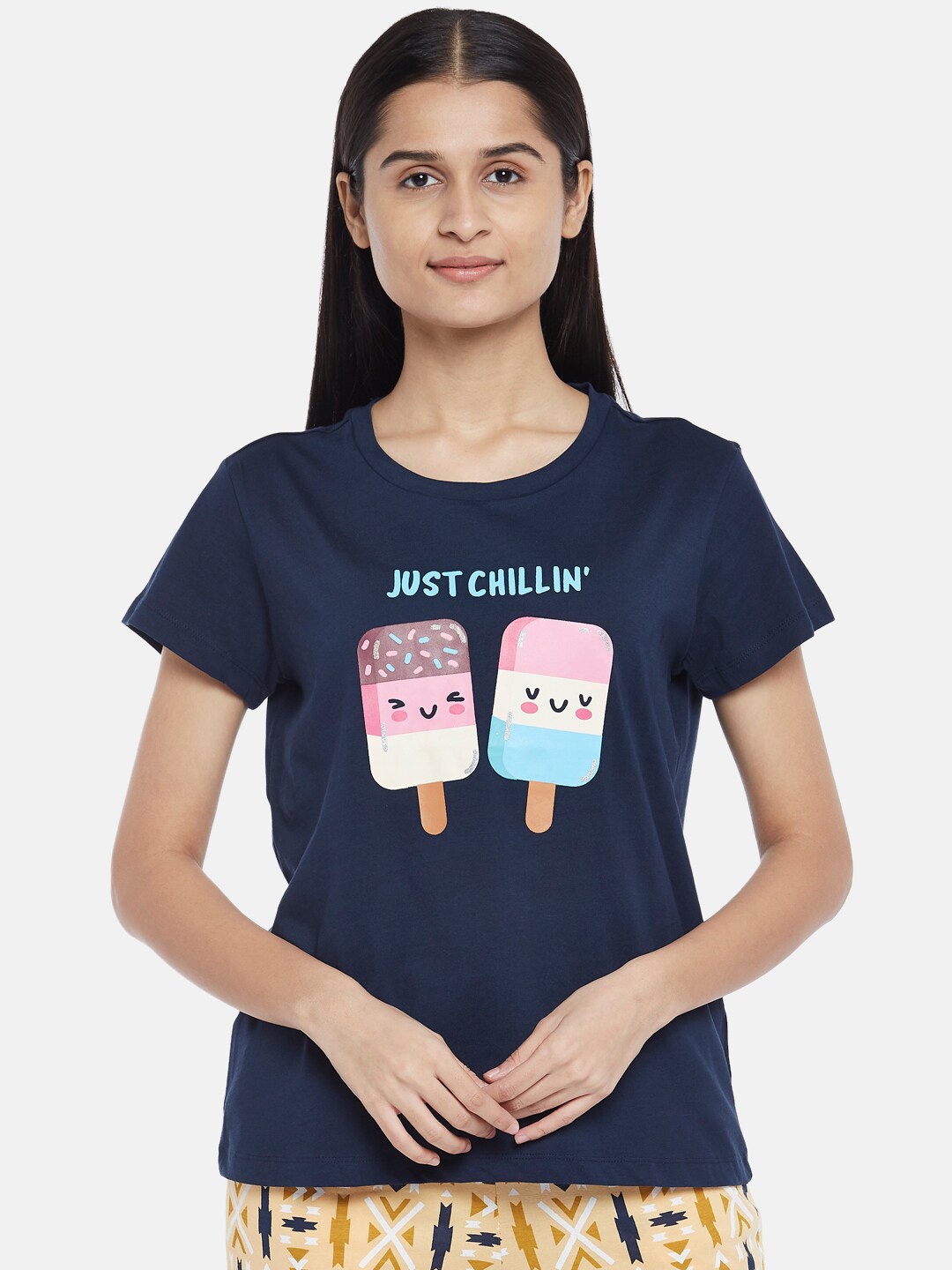 

Dreamz by Pantaloons Navy Blue Print Lounge tshirt