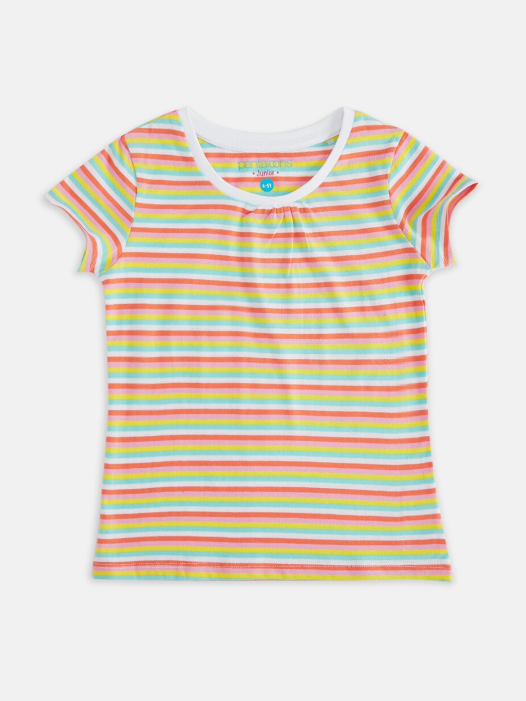 

Pantaloons Junior Girls Multicoloured Striped Cotton T-shirt, Multi