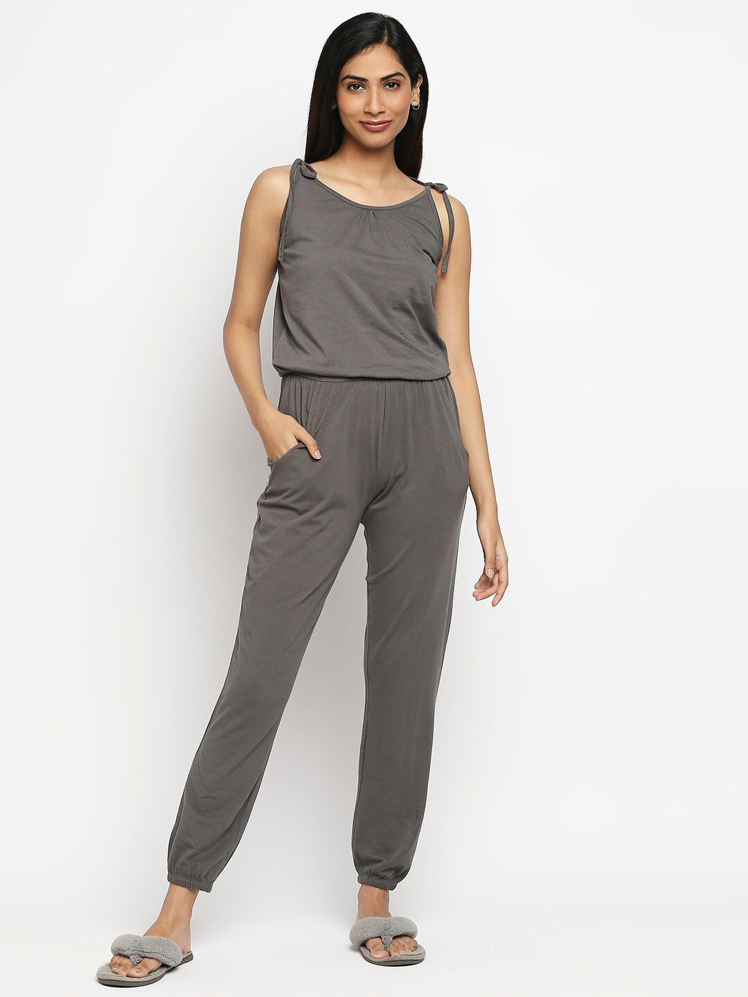 

effy Grey Organic Cotton Basic Jumpsuit