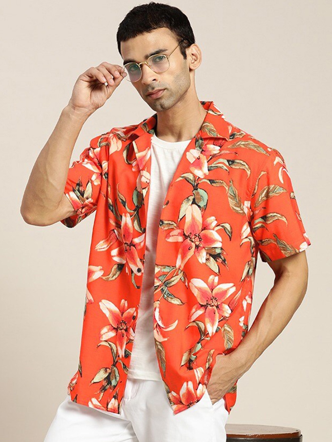 

Hancock Men Orange Relaxed Floral Printed Casual Shirt