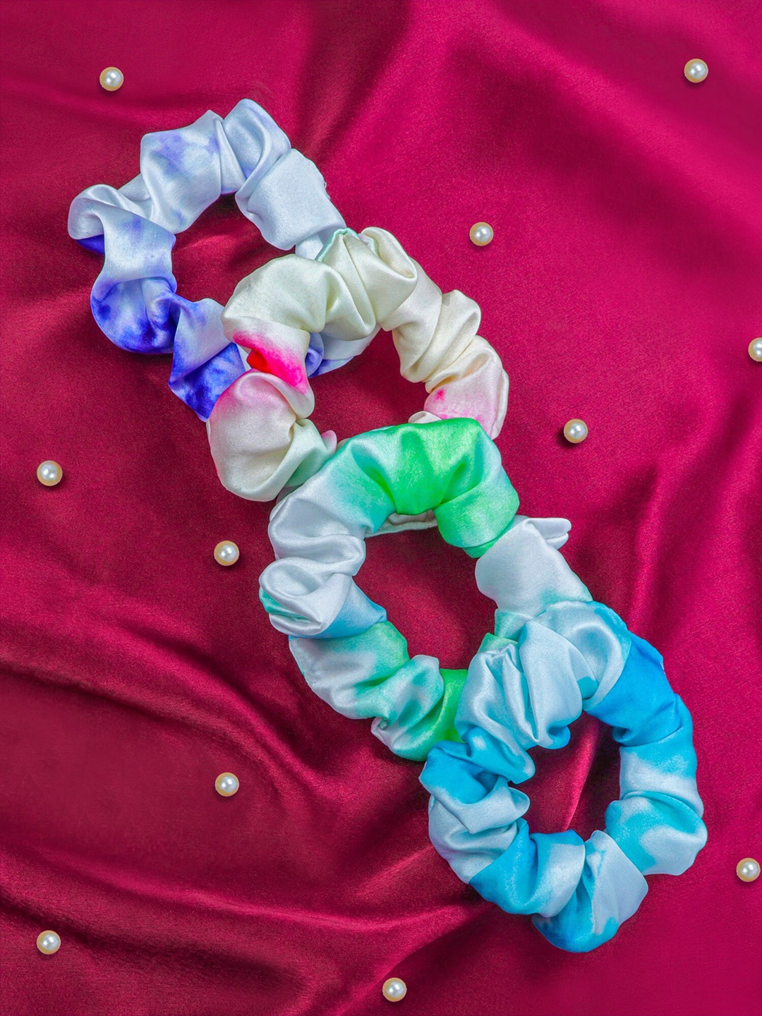 

Bellofox Women Blue & Green Set of 4 Tie & Dye Printed Ponytail Holders