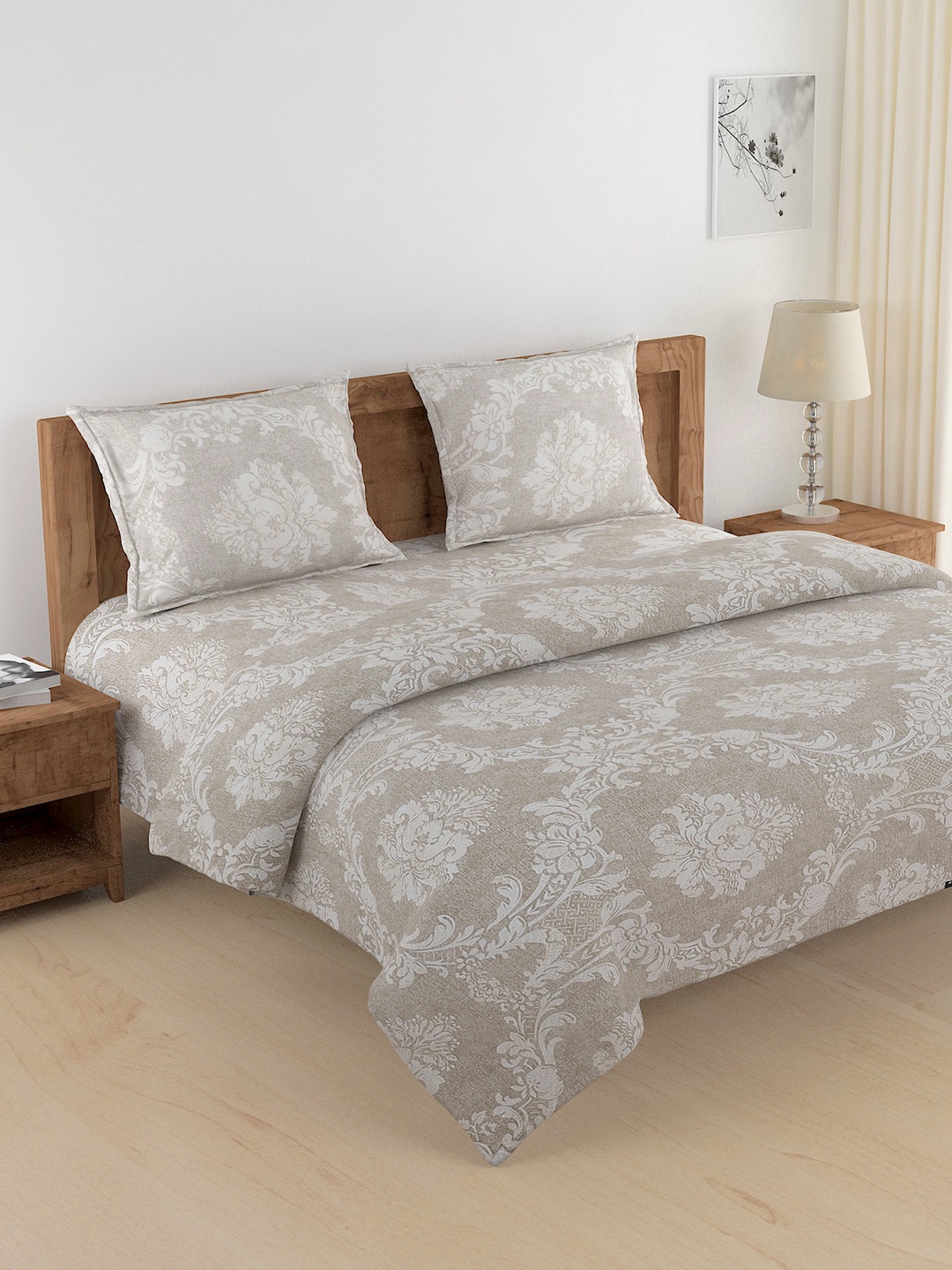 

SWAYAM Brown & White Ethnic Motifs Cotton Double King Bedding Set