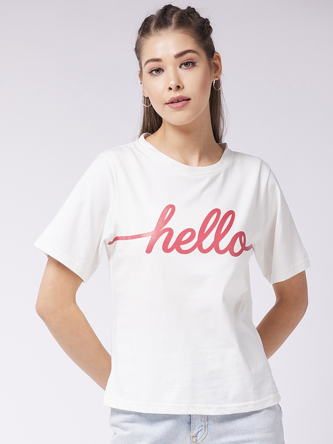 Miss Chase Woman White Typography Printed Applique T-shirt