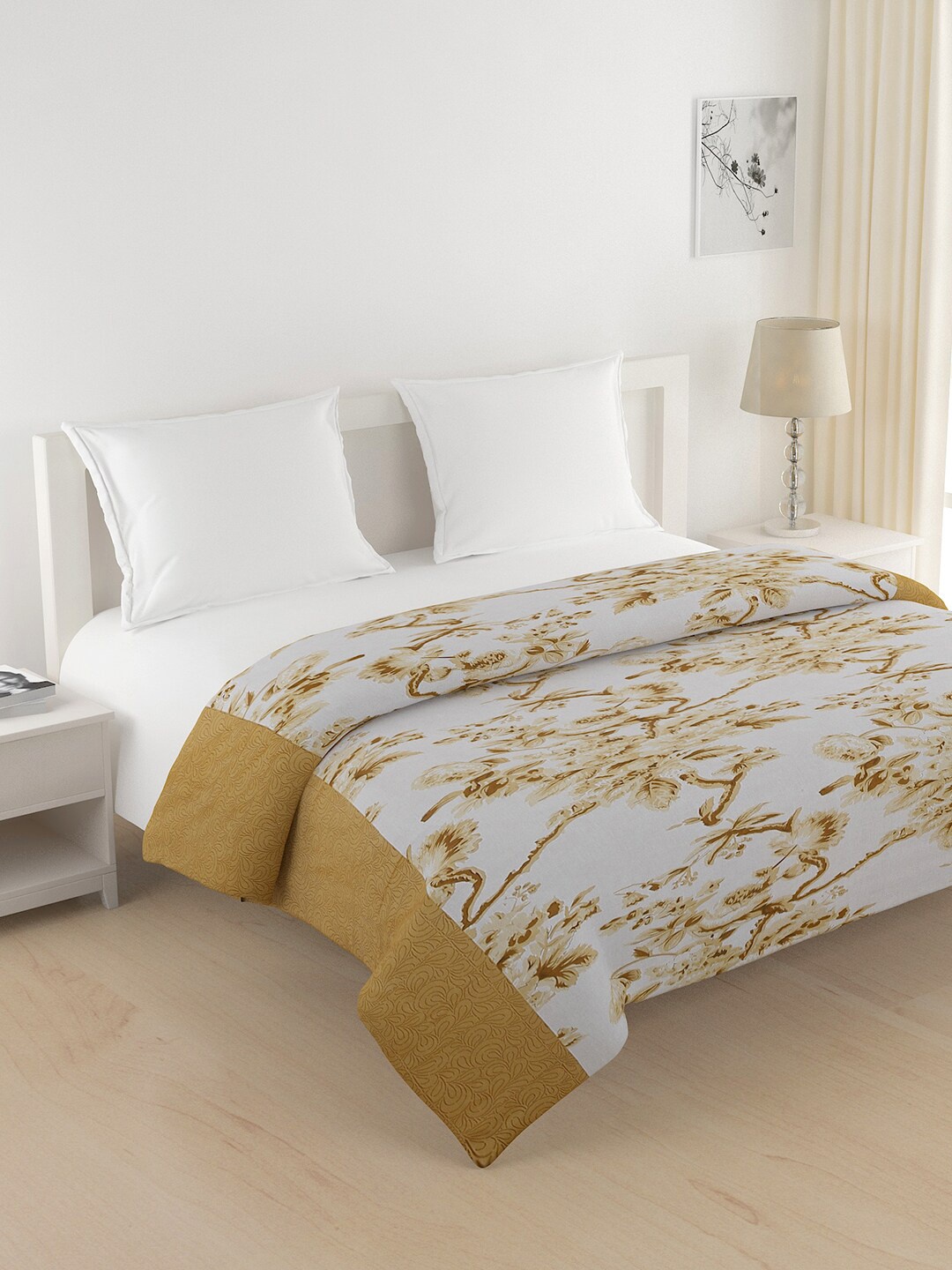 SWAYAM Yellow Floral Printed AC Room 150 GSM Double Bed Comforter
