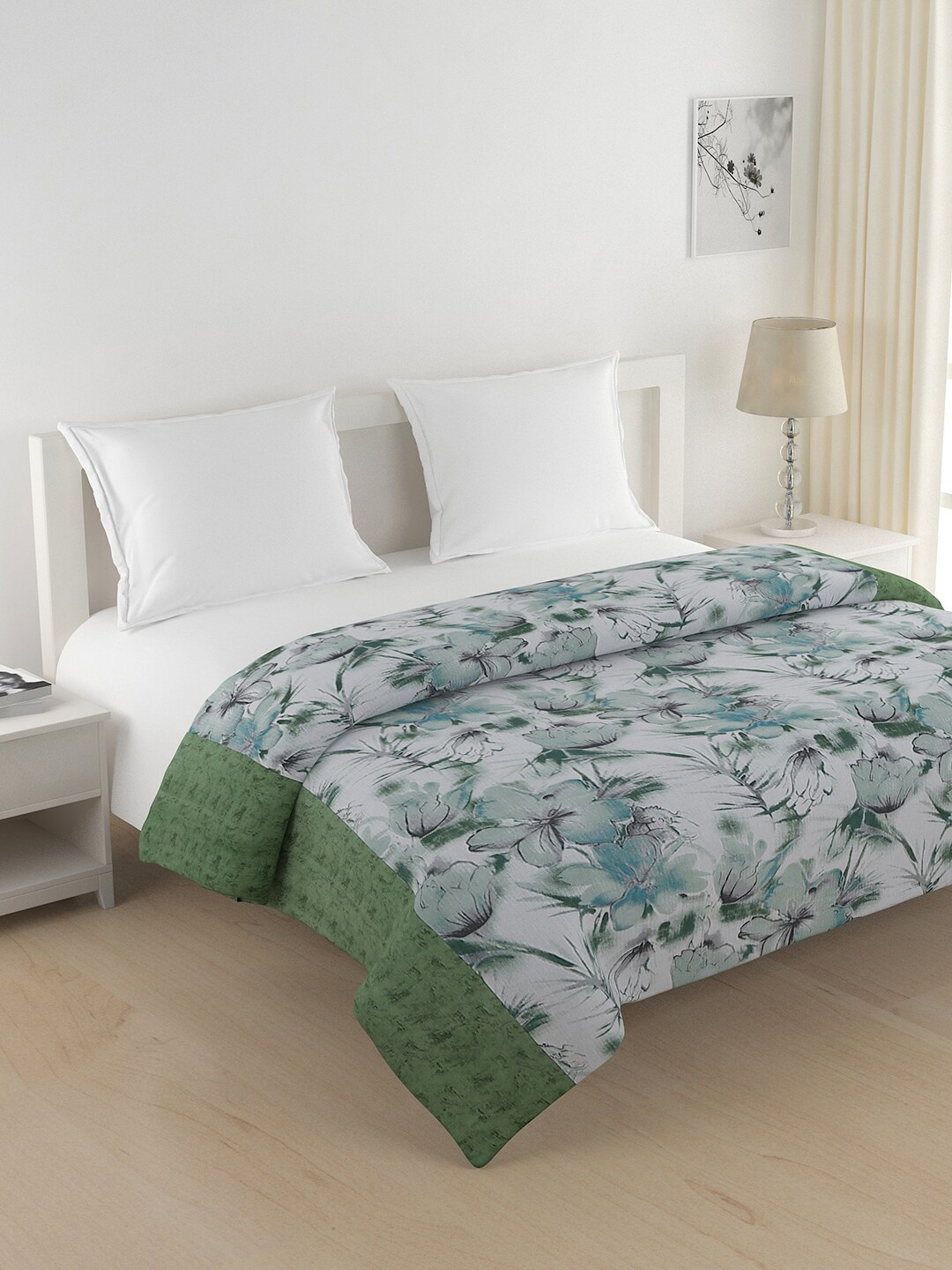 

SWAYAM Green Floral Printed Heavy Winter 150 GSM Double Bed Quilt