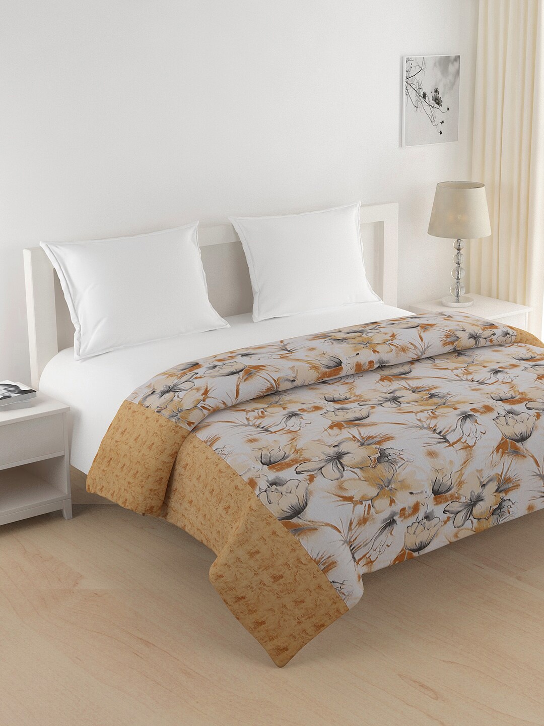 

SWAYAM Yellow & Off-White Floral Heavy Winter 350 GSM Cotton Double Bed Quilt