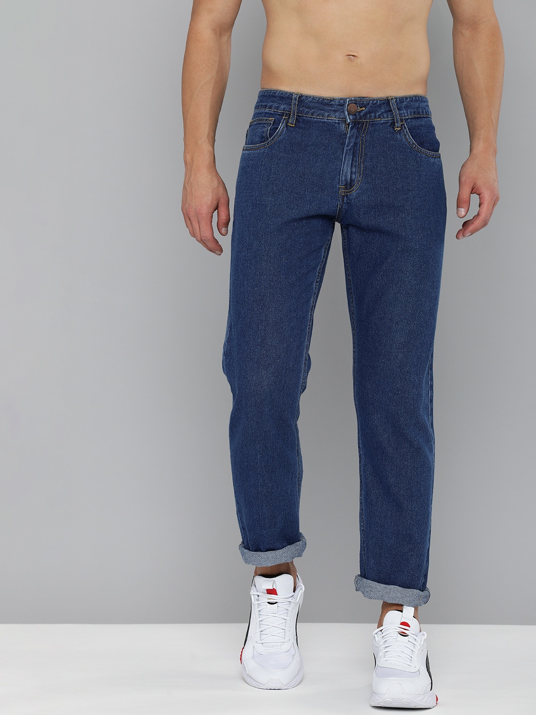 

HERE&NOW Men Blue Solid Slim Fit Pure Cotton Jeans