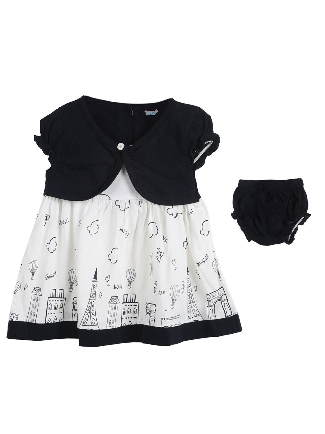 

Toonyport Girls Black & White Printed Round Neck Fit & Flare Dress