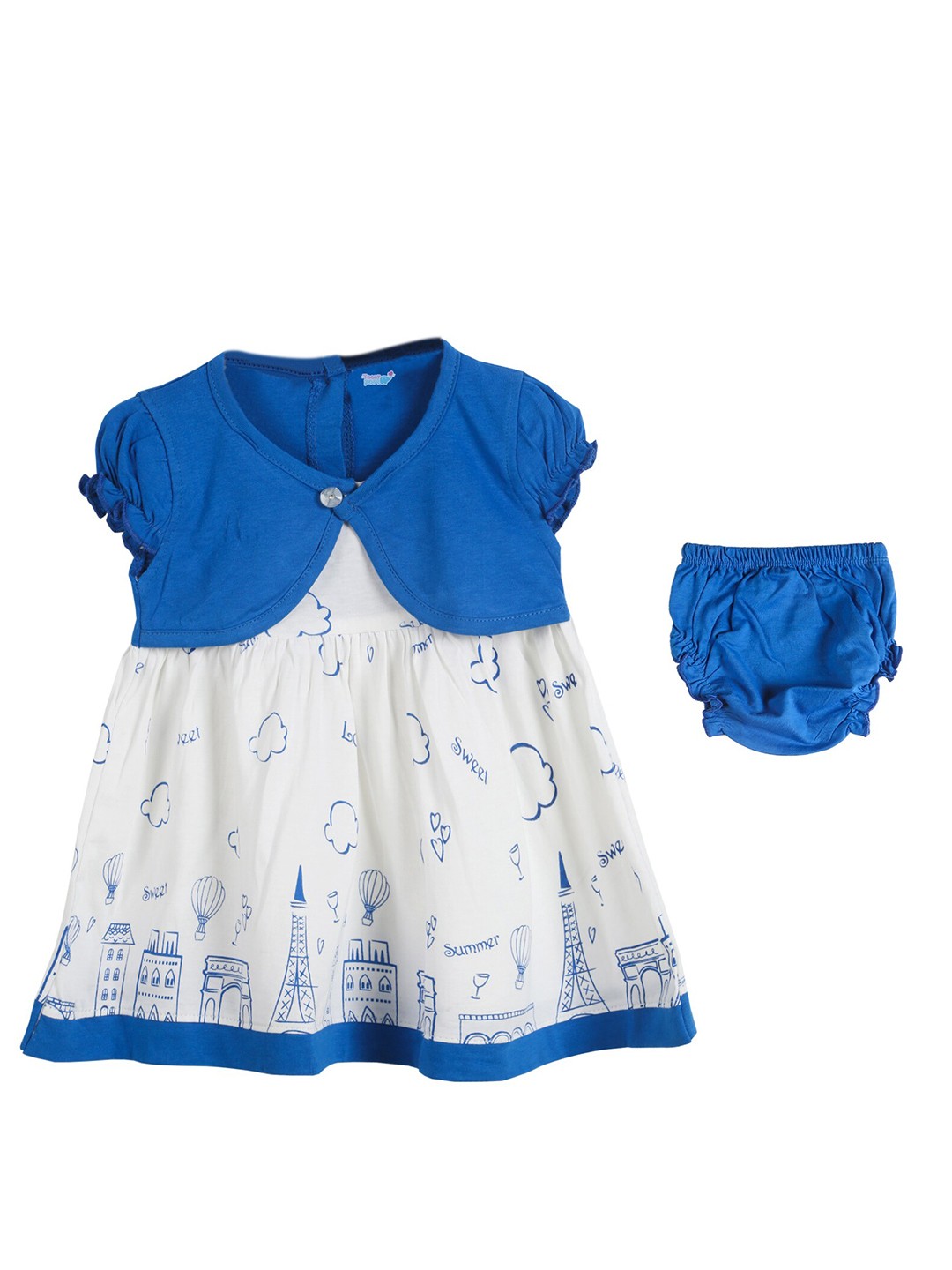 

Toonyport Blue & White Colourblocked Layered Dress With Pants