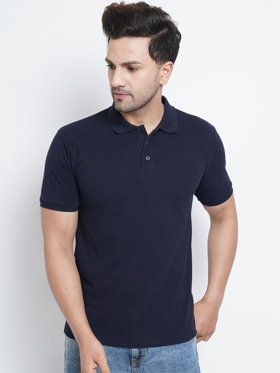 

Purple State Men Navy Blue Polo Collar T-shirt